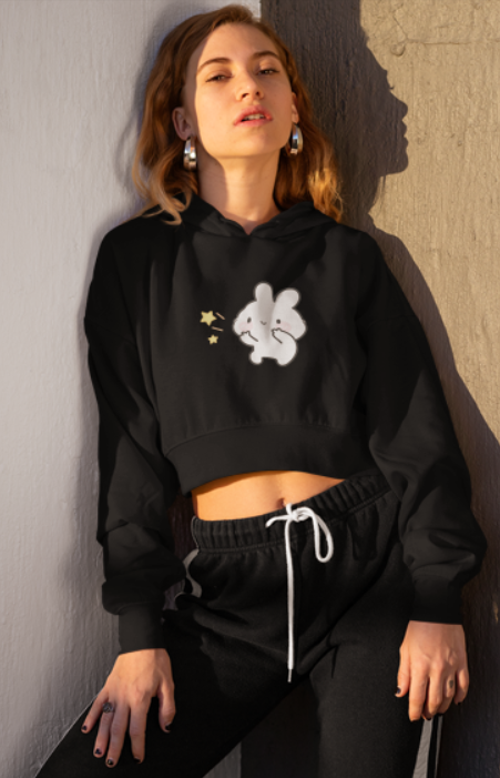 ✨ “Star Bunny” Cropped Hoodie – Kawaii Minimal Style