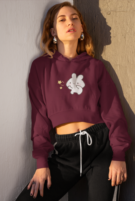 ✨ “Star Bunny” Cropped Hoodie – Kawaii Minimal Style