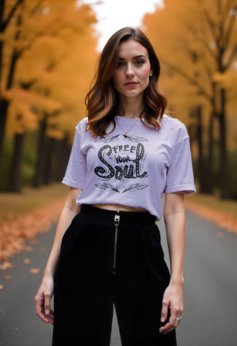 Free Your Soul Crop Top – Minimal Black & White Graphic Tee