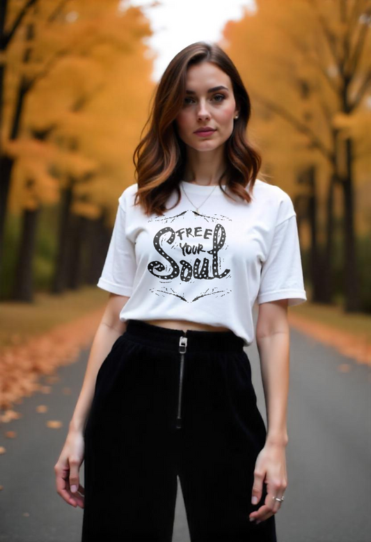 Free Your Soul Crop Top – Minimal Black & White Graphic Tee