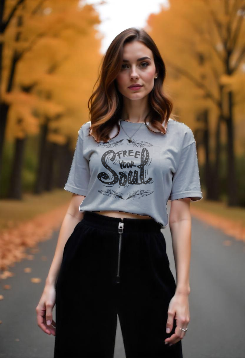 Free Your Soul Crop Top – Minimal Black & White Graphic Tee
