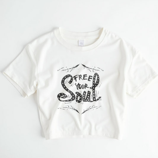 Free Your Soul Crop Top – Minimal Black & White Graphic Tee