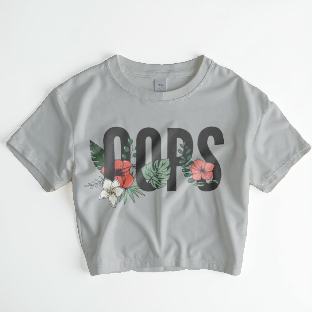 Oops Crop Top – Minimal Black & White Graphic Tee