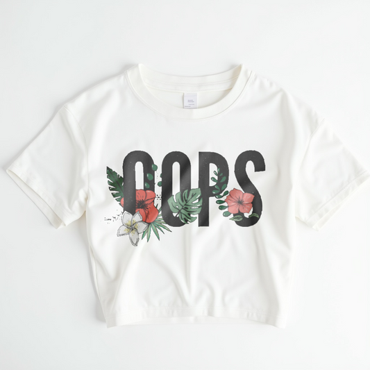 Oops Crop Top – Minimal Black & White Graphic Tee