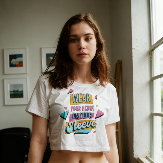 Wear Your Heart On Your Sleeve Crop Top – Minimal Black & White Graphic Tee