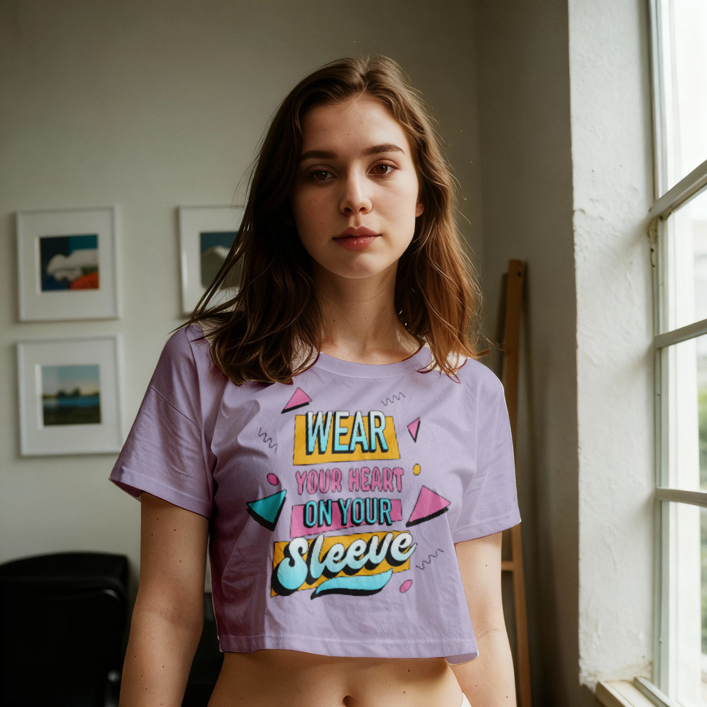 Wear Your Heart On Your Sleeve Crop Top – Minimal Black & White Graphic Tee