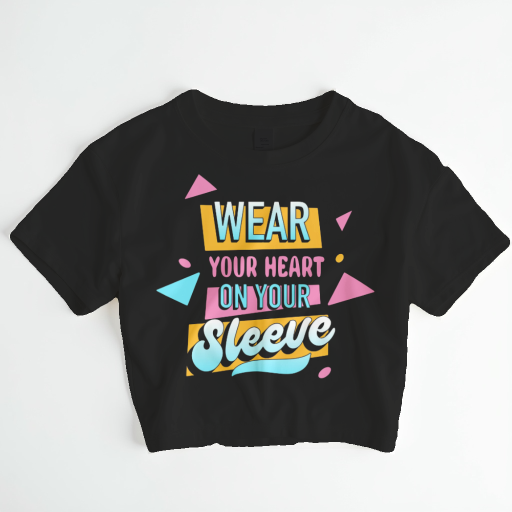 Wear Your Heart On Your Sleeve Crop Top – Minimal Black & White Graphic Tee