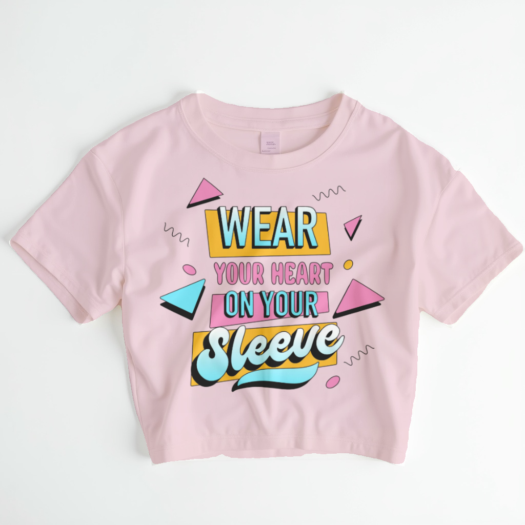 Wear Your Heart On Your Sleeve Crop Top – Minimal Black & White Graphic Tee