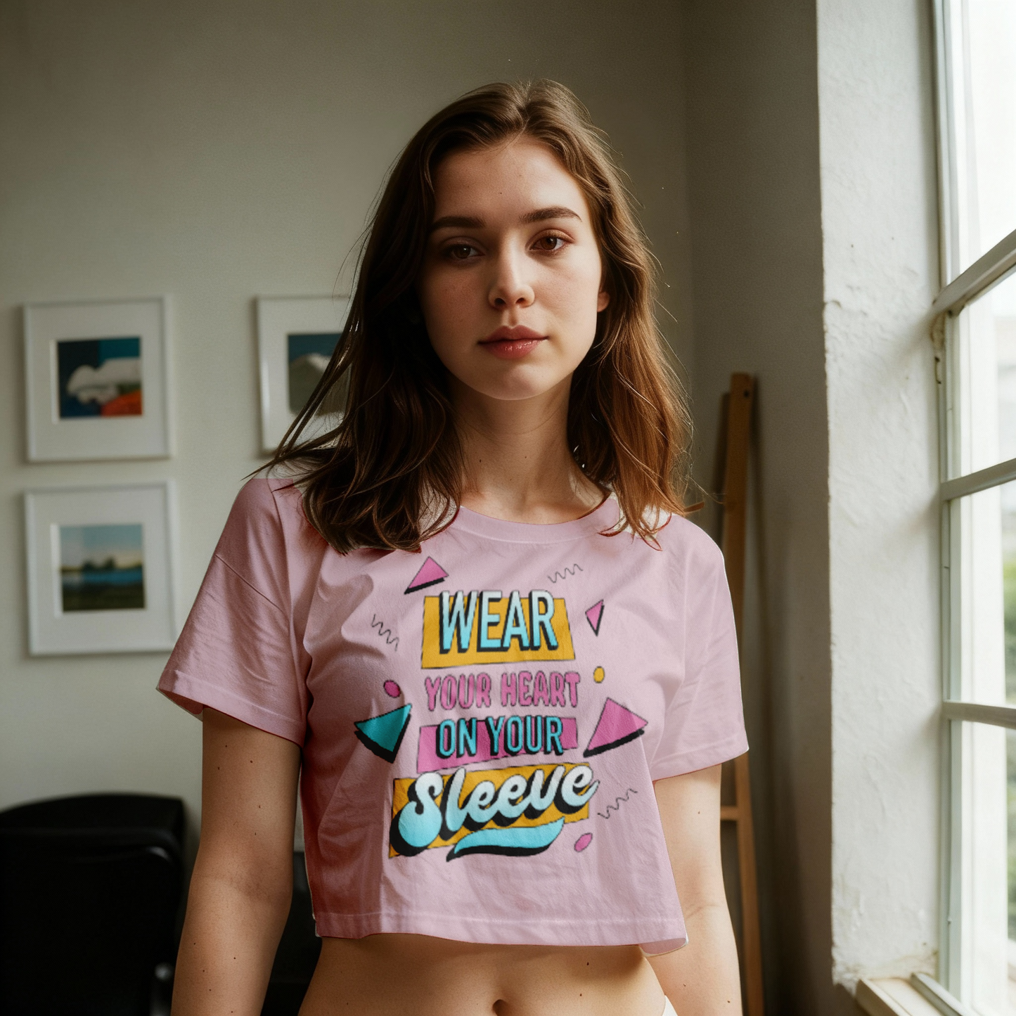 Wear Your Heart On Your Sleeve Crop Top – Minimal Black & White Graphic Tee