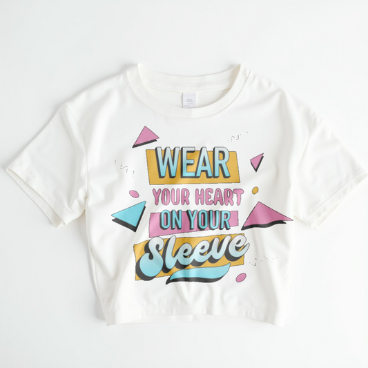 Wear Your Heart On Your Sleeve Crop Top – Minimal Black & White Graphic Tee