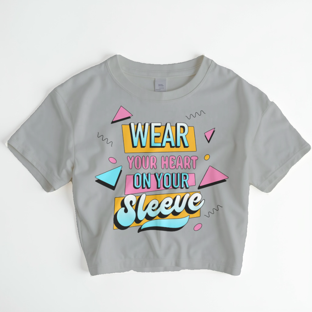 Wear Your Heart On Your Sleeve Crop Top – Minimal Black & White Graphic Tee