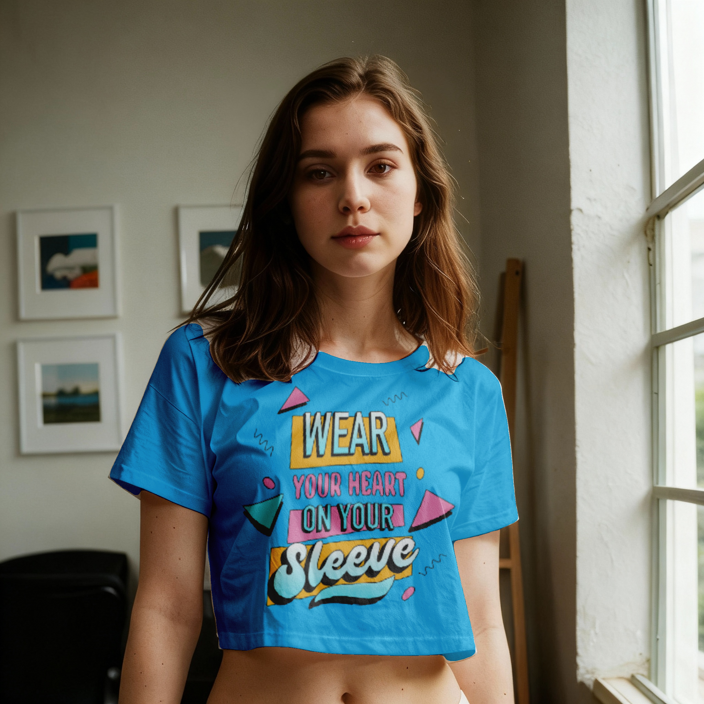 Wear Your Heart On Your Sleeve Crop Top – Minimal Black & White Graphic Tee