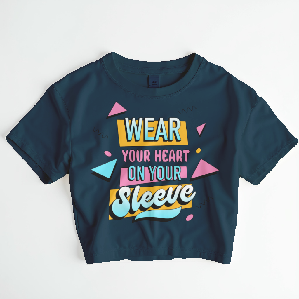 Wear Your Heart On Your Sleeve Crop Top – Minimal Black & White Graphic Tee